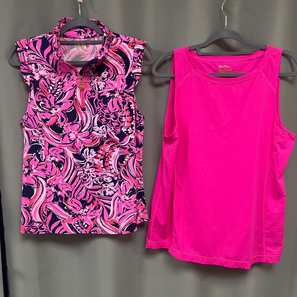 2 Lilly Pulitzer Luxletic casual Athletic Tank Top Sleeveless Activewear Pink XL